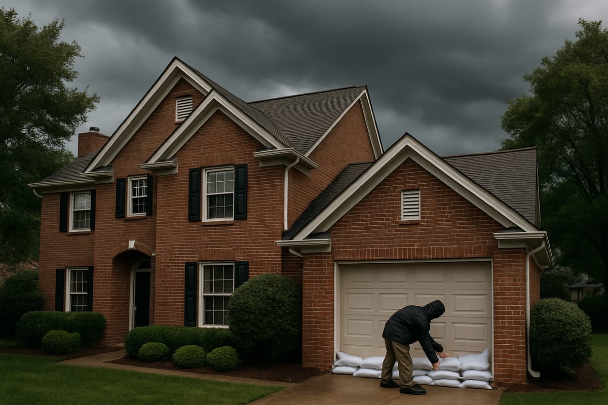 Homeowner stacking sandbags to prepare a Winston-Salem home for hurricane season storms